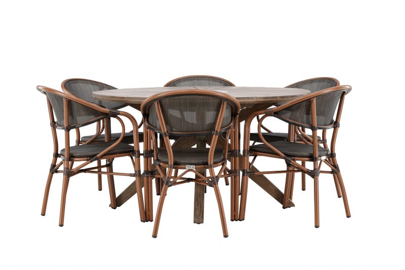 Spisegruppe for utendørsbruk Rosario spisebord - teak Ø140 +Vila Real kaféstol 2-pk - brun/svart _6 Brun - Hagemøbler - Hagegruppe - Spisegrupper hage