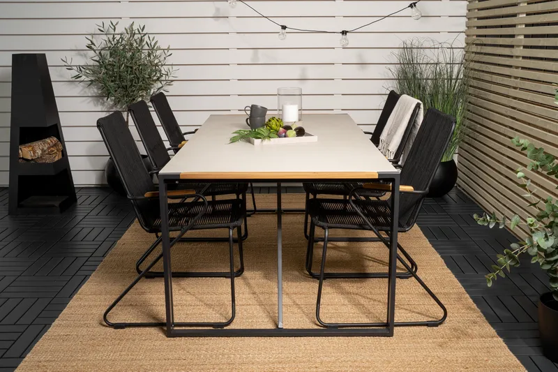 Texas Spisegruppe + 6 Bois Spisestoler - Svart/Brun - Hagemøbler - Hagegruppe - Spisegrupper hage