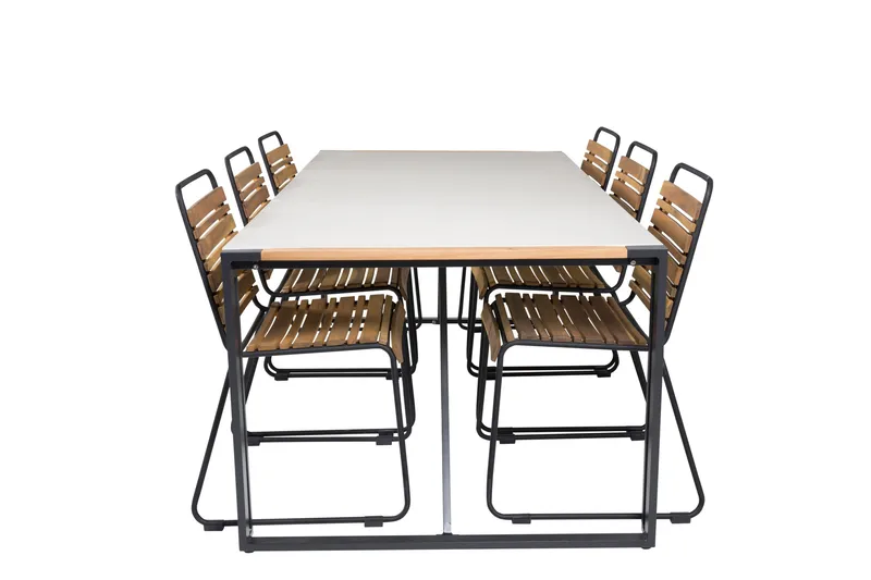 Texas Spisegruppe 200cm + 6 Bois Spisestoler, Natur/Svart