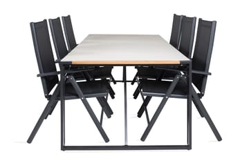 Texas Spisegruppe 200cm + 6 Break Posisjonsstoler - Svart/Grå - Hagemøbler - Hagegruppe - Spisegrupper hage