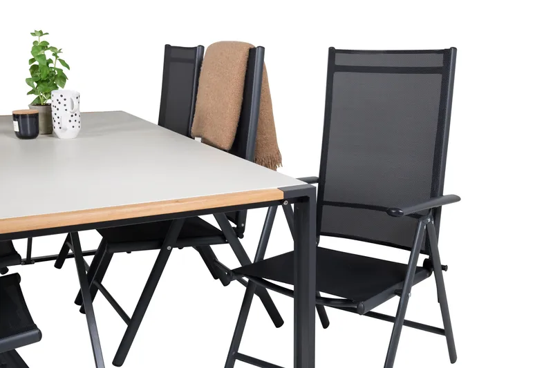 Texas Spisegruppe 200cm + 6 Break Posisjonsstoler - Svart/Grå - Hagemøbler - Hagegruppe - Spisegrupper hage