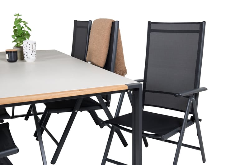 Texas Spisegruppe 200cm + 6 Break Posisjonsstoler - Svart/Grå - Hagemøbler - Hagegruppe - Spisegrupper hage