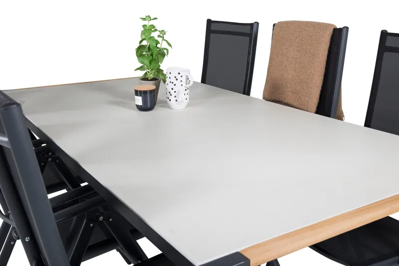 Texas Spisegruppe 200cm + 6 Break Posisjonsstoler - Svart/Grå - Hagemøbler - Hagegruppe - Spisegrupper hage