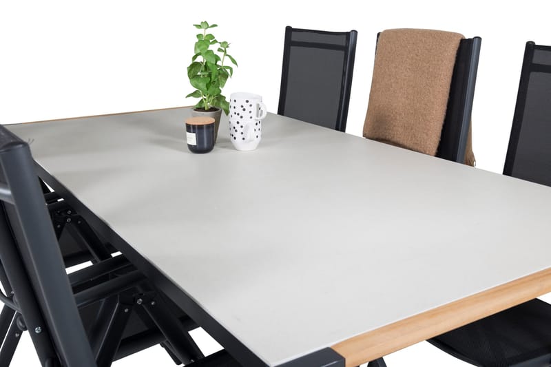 Texas Spisegruppe 200cm + 6 Break Posisjonsstoler - Svart/Grå - Hagemøbler - Hagegruppe - Spisegrupper hage