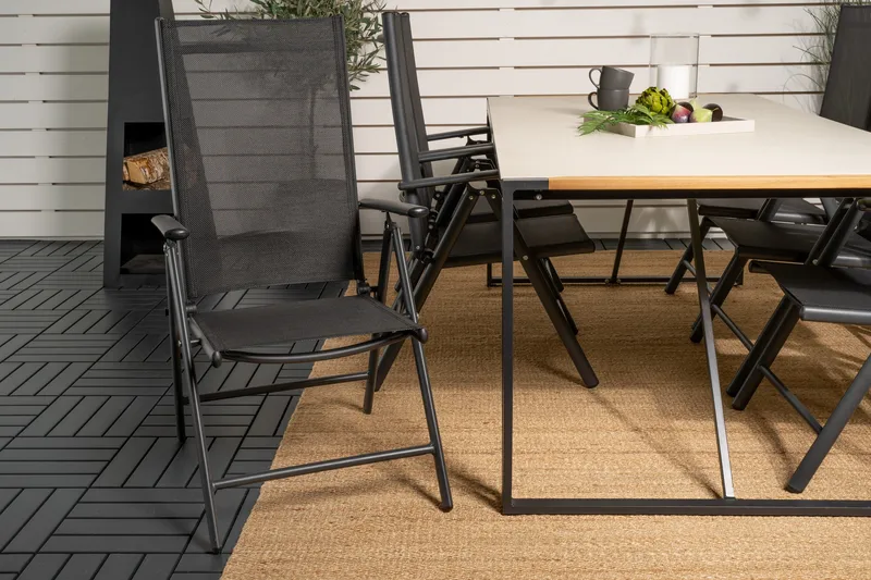 Texas Spisegruppe 200cm + 6 Break Posisjonsstoler - Svart/Grå - Hagemøbler - Hagegruppe - Spisegrupper hage