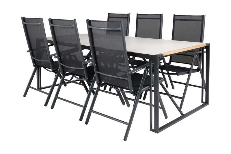 Texas Spisegruppe 200cm + 6 Break Posisjonsstoler - Svart/Grå - Hagemøbler - Hagegruppe - Spisegrupper hage