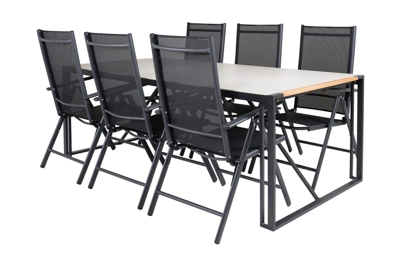 Texas Spisegruppe 200cm + 6 Break Posisjonsstoler - Svart/Grå - Hagemøbler - Hagegruppe - Spisegrupper hage