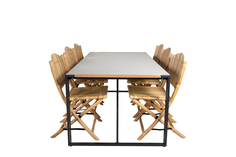 Texas Spisegruppe 200cm + 6 Cane Spisestoler, Hvit