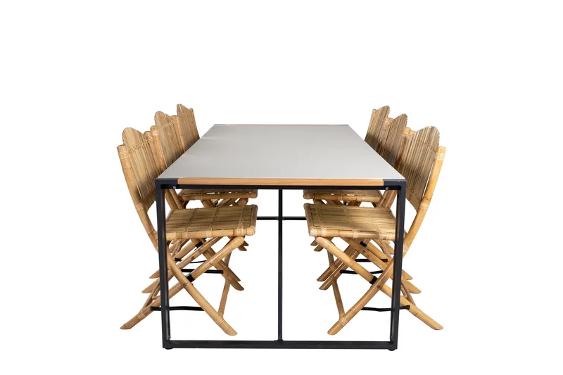 Texas Spisegruppe 200cm + 6 Cane Spisestoler, Hvit