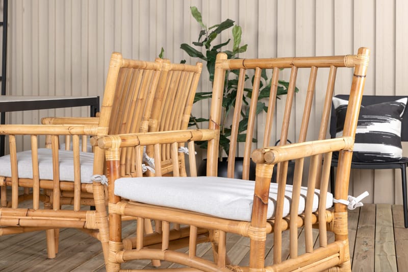 Texas Spisegruppe 200cm + 6 Cane Spisestoler - Hvit - Hagemøbler - Hagegruppe - Spisegrupper hage