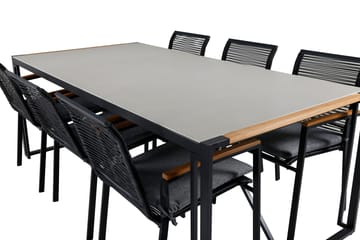 Texas Spisegruppe 200cm + 6 Dallas Spisestoler - Svart - Hagemøbler - Hagegruppe - Spisegrupper hage