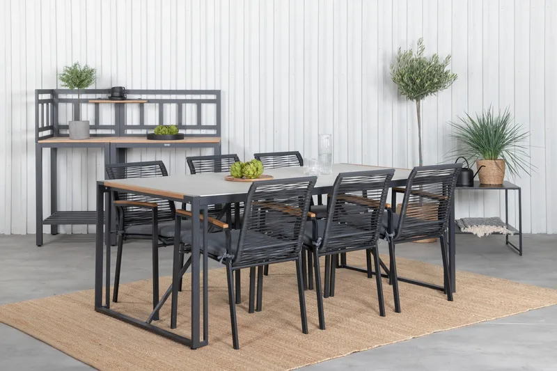 Texas Spisegruppe 200cm + 6 Dallas Spisestoler - Svart - Hagemøbler - Hagegruppe - Spisegrupper hage