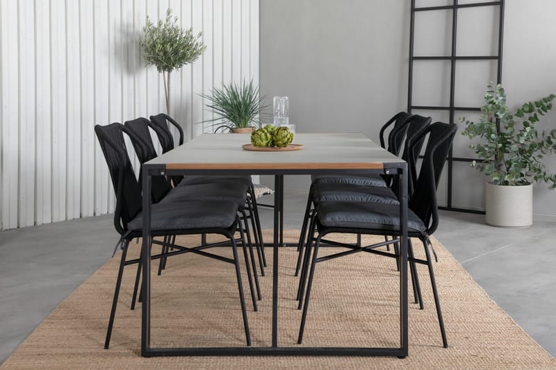 Texas Spisegruppe 200cm + 6 Julian Spisestoler - Svart/Grå - Hagemøbler - Hagegruppe - Spisegrupper hage