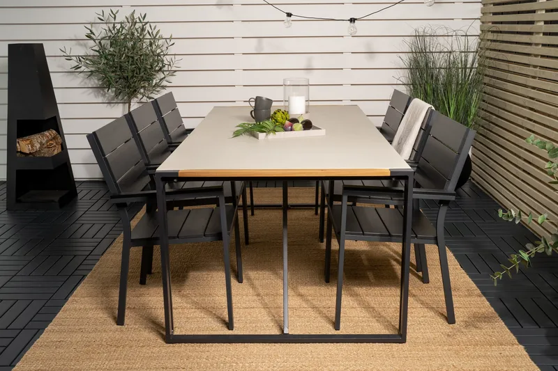 Texas Spisegruppe 200cm + 6 Levels Spisestoler, Svart