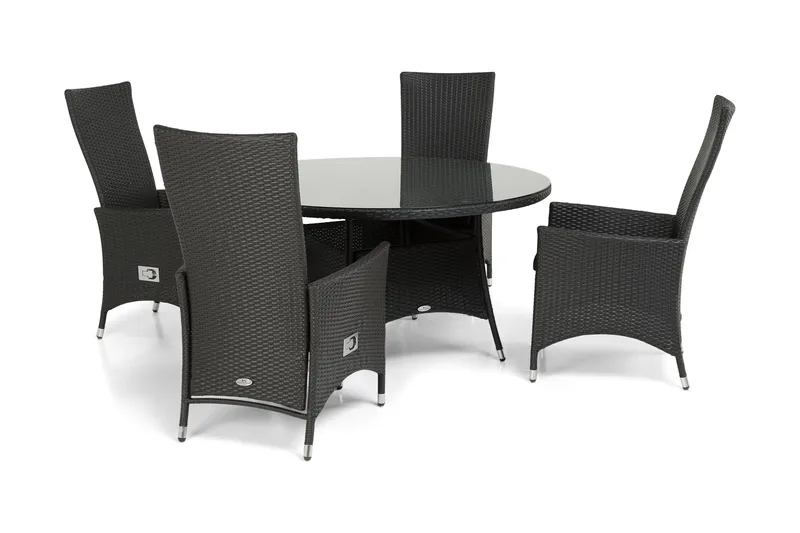 Thor Spisegruppe Ø140+4 Jenny Regulerbare Stoler - Svart - Hagemøbler - Hagegruppe - Spisegrupper hage