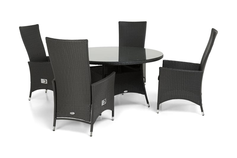 Thor Spisegruppe Ø140+4 Jenny Regulerbare Stoler - Svart - Hagemøbler - Hagegruppe - Spisegrupper hage