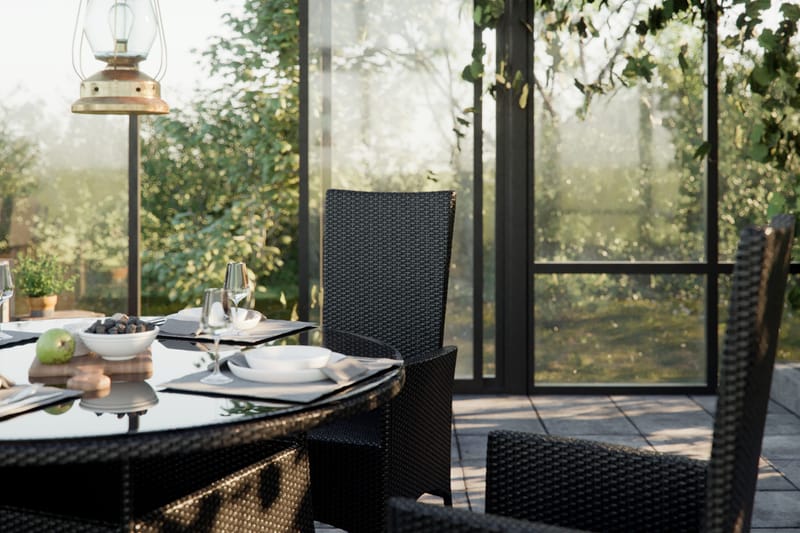 Thor Spisegruppe Ø140+4 Jenny Regulerbare Stoler - Svart - Hagemøbler - Hagegruppe - Spisegrupper hage