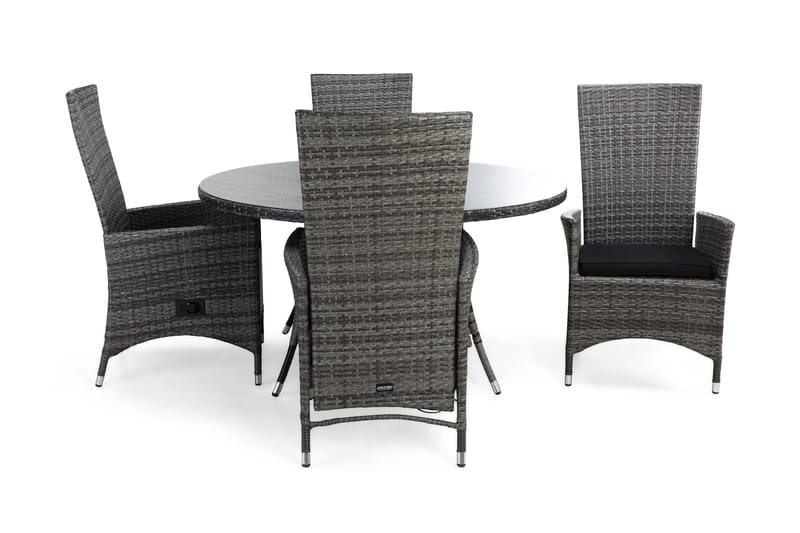 Thor Spisegruppe Ø140+4 Jenny Regulerbare Stoler+Puter, Grå/Svart