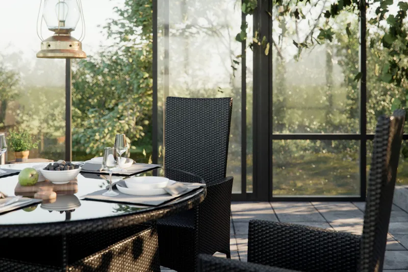 Thor Spisegruppe Ø140+4 Jenny Regulerbare Stoler+Puter - Svart - Hagemøbler - Hagegruppe - Spisegrupper hage