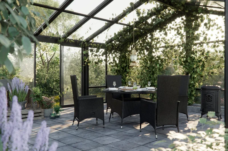 Thor Spisegruppe Ø140+4 Jenny Regulerbare Stoler+Puter - Svart - Hagemøbler - Hagegruppe - Spisegrupper hage