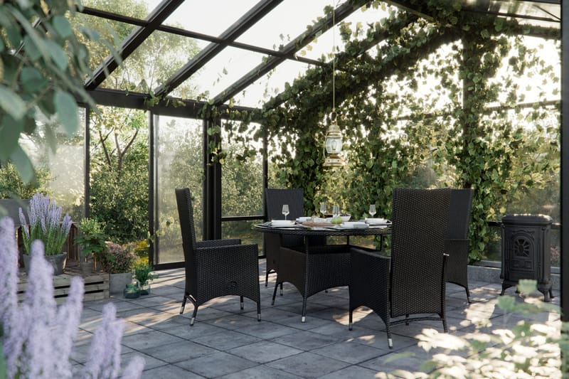 Thor Spisegruppe Ø140+4 Jenny Regulerbare Stoler+Puter - Svart - Hagemøbler - Hagegruppe - Spisegrupper hage