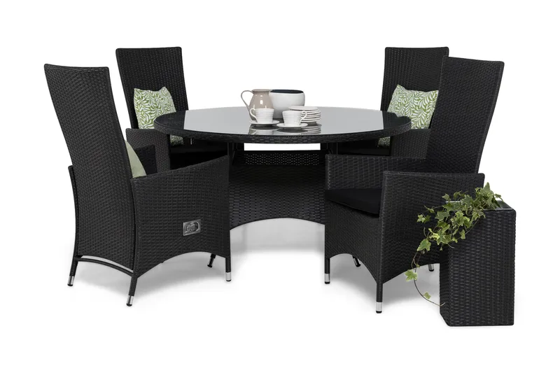 Thor Spisegruppe Ø140+4 Jenny Regulerbare Stoler+Puter, Svart