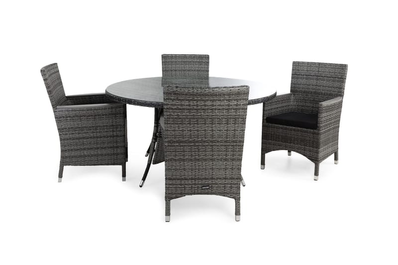 Thor Spisegruppe Ø140+4 Stoler Lyx m Armlener+Puter, Grå/Aintwood/Svart