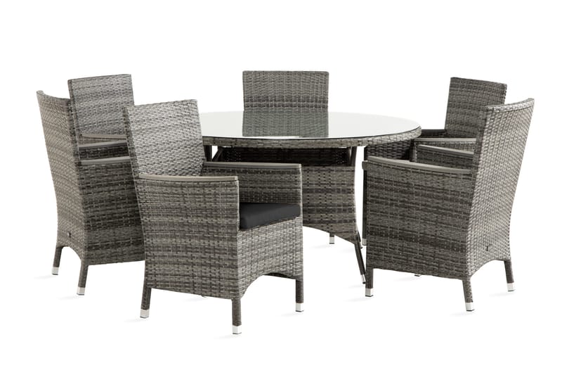 Thor Spisegruppe Ø140+4 Stoler Lyx m Armlener+Puter, Grå/Aintwood/Svart