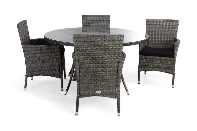 Thor Spisegruppe Ø140+4 Thor Stoler+Puter - Grå/Svart - Hagemøbler - Hagegruppe - Spisegrupper hage
