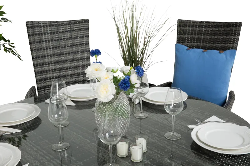 Thor Spisegruppe Ø140+6 Jenny Regulerbare Stoler - Grå - Hagemøbler - Hagegruppe - Spisegrupper hage