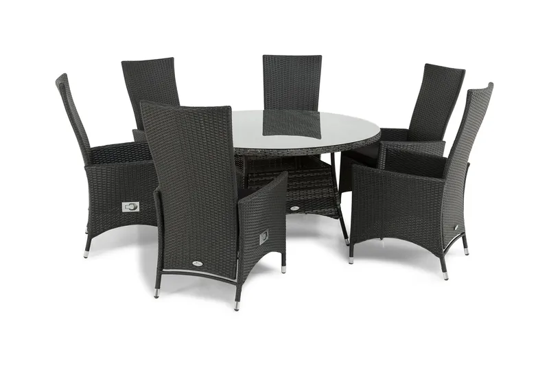 Thor Spisegruppe Ø140+6 Jenny Regulerbare Stoler - Grå/Svart - Hagemøbler - Hagegruppe - Spisegrupper hage