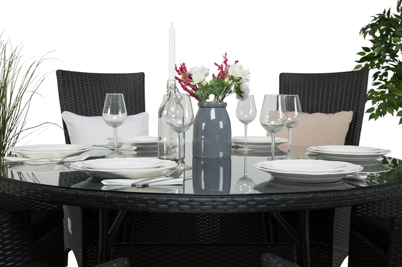 Thor Spisegruppe Ø140+6 Jenny Regulerbare Stoler - Svart - Hagemøbler - Hagegruppe - Spisegrupper hage