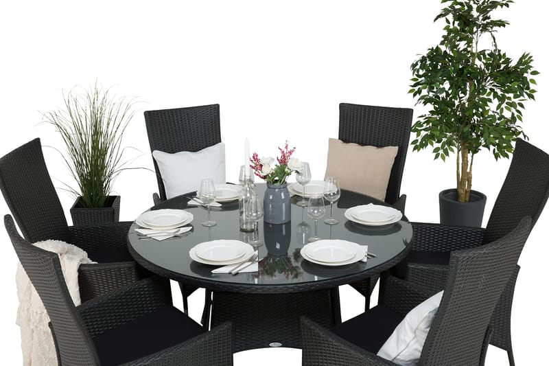 Thor Spisegruppe Ø140+6 Jenny Regulerbare Stoler - Svart - Hagemøbler - Hagegruppe - Spisegrupper hage