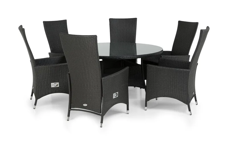 Thor Spisegruppe Ø140+6 Jenny Regulerbare Stoler - Svart - Hagemøbler - Hagegruppe - Spisegrupper hage