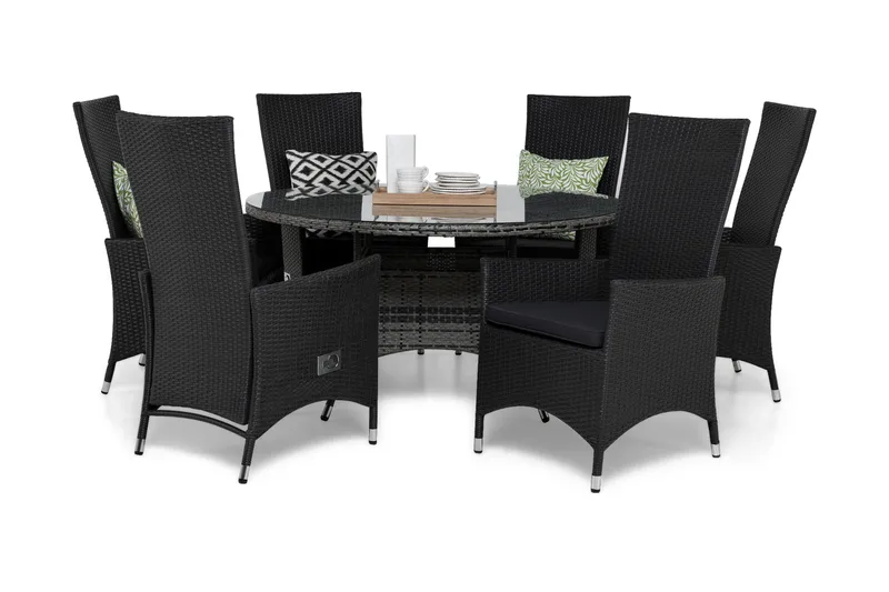 Thor Spisegruppe Ø140+6 Jenny Regulerbare Stoler+Puter, Svart/Grå