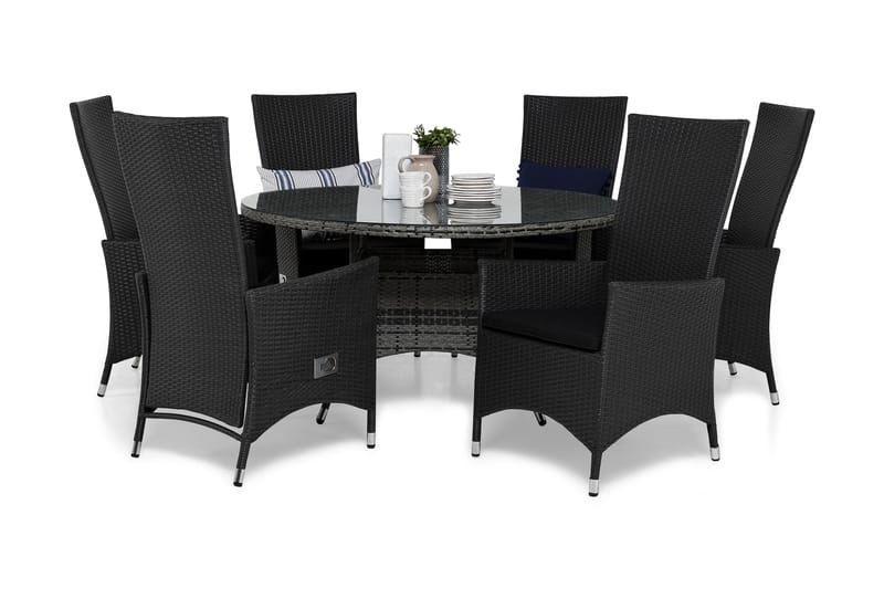 Thor Spisegruppe Ø140+6 Jenny Regulerbare Stoler+Puter, Grå/Svart