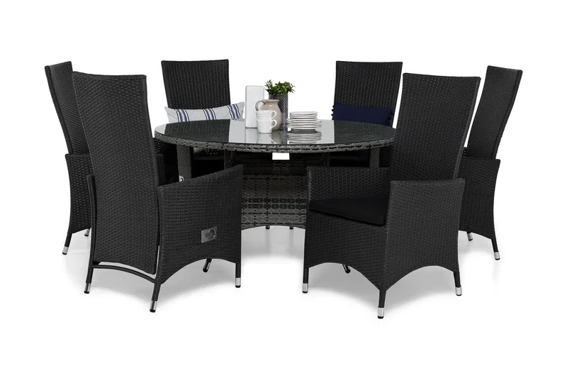 Thor Spisegruppe Ø140+6 Jenny Regulerbare Stoler+Puter, Grå/Svart