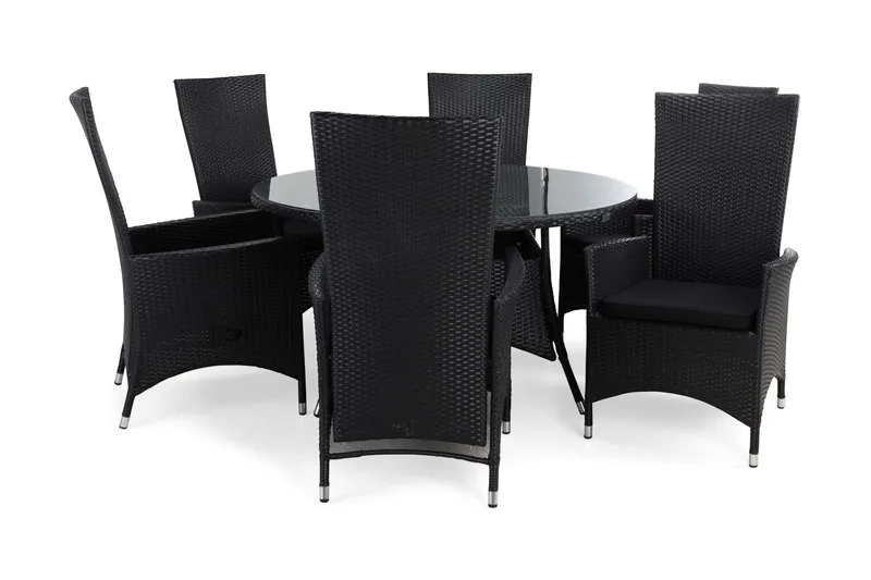 Thor Spisegruppe Ø140+6 Jenny Regulerbare Stoler+Puter, Svart