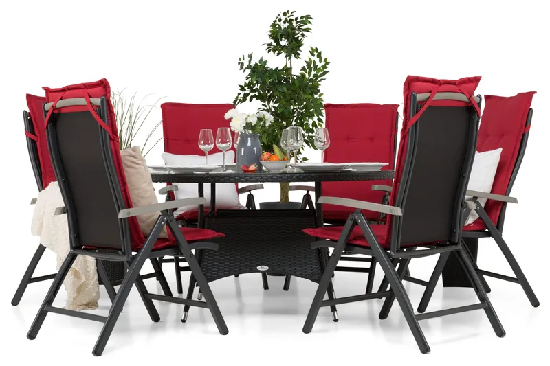 Thor Spisegruppe Ø140+6 Monaco Lyx Posisjonsstoler - Svart - Hagemøbler - Hagegruppe - Spisegrupper hage