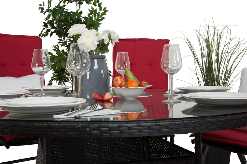 Thor Spisegruppe Ø140+6 Monaco Lyx Posisjonsstoler - Svart - Hagemøbler - Hagegruppe - Spisegrupper hage