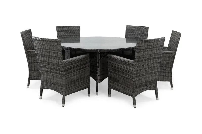 Thor Spisegruppe Ø140+6 Stoler Lyx m Armlener, Grå/Aintwood