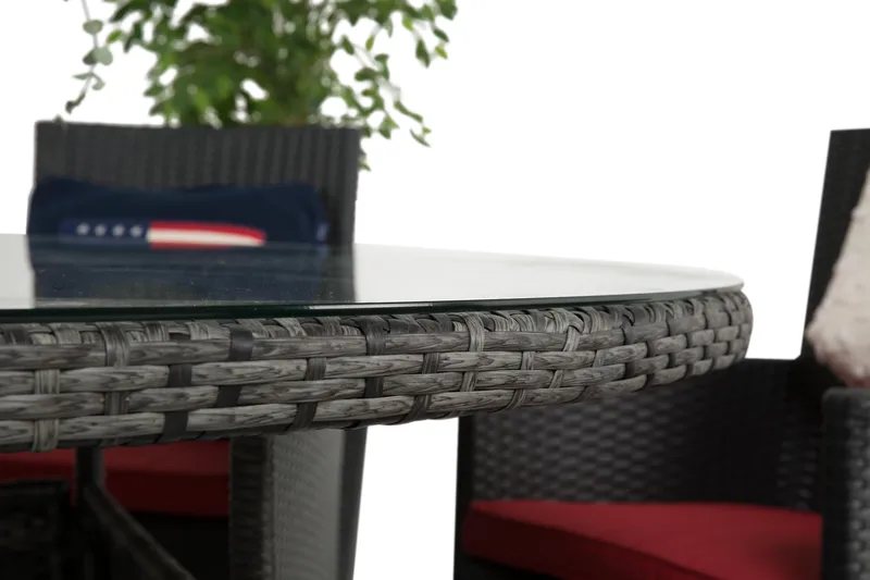 Thor Spisegruppe Ø140+6 Thor Lyx Stoler - Grå/Svart - Hagemøbler - Hagegruppe - Spisegrupper hage