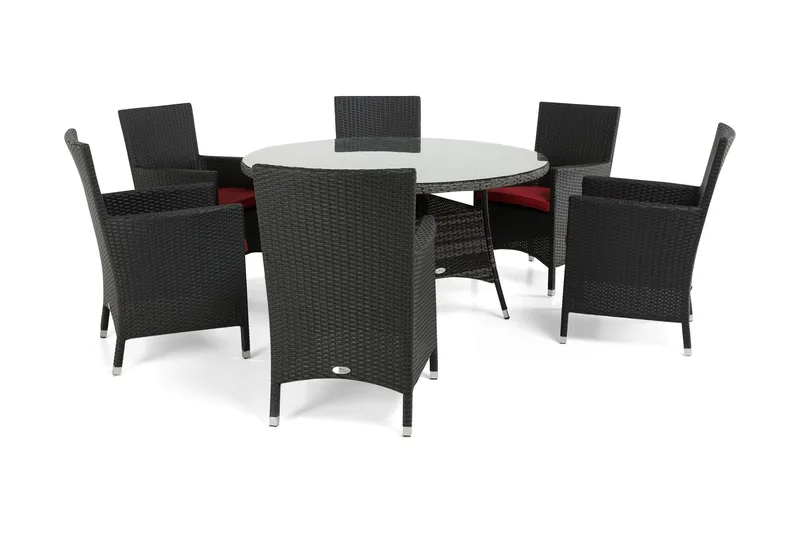 Thor Spisegruppe Ø140+6 Thor Lyx Stoler - Grå/Svart - Hagemøbler - Hagegruppe - Spisegrupper hage