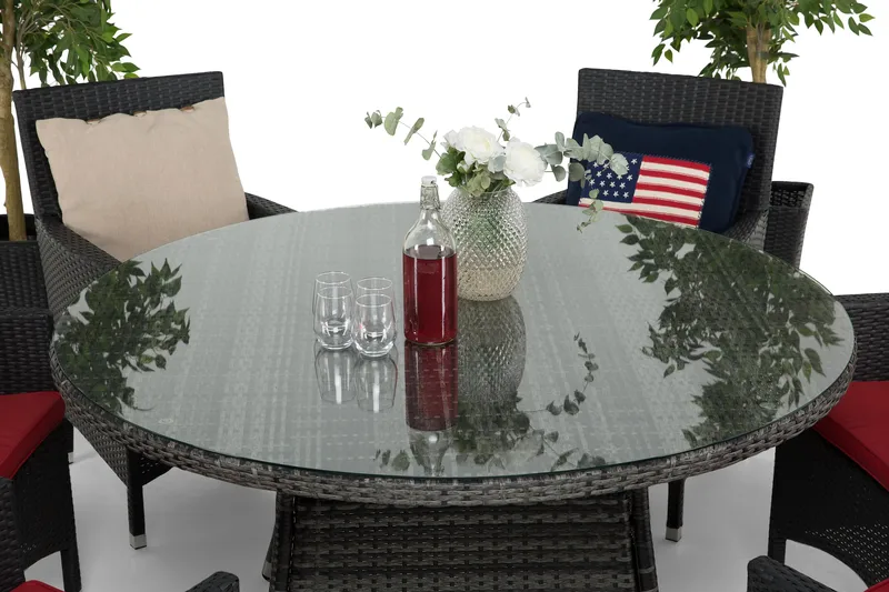 Thor Spisegruppe Ø140+6 Thor Lyx Stoler - Grå/Svart - Hagemøbler - Hagegruppe - Spisegrupper hage