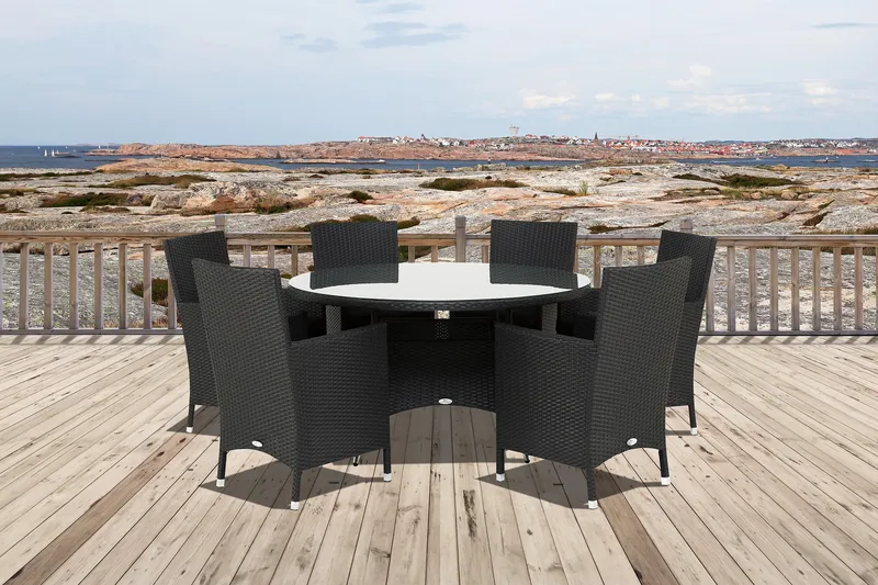 Thor Spisegruppe Ø140+6 Thor Stoler - Svart - Hagemøbler - Hagegruppe - Spisegrupper hage