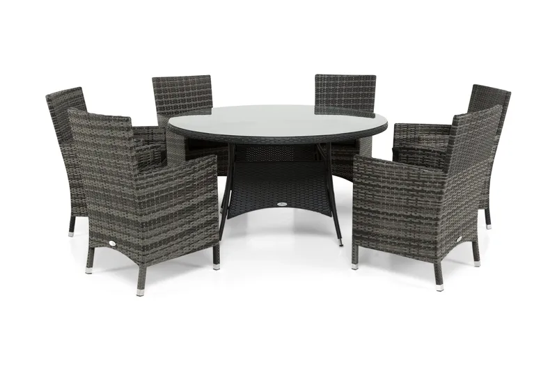 Thor Spisegruppe Ø140+6 Thor Stoler, Svart/Grå