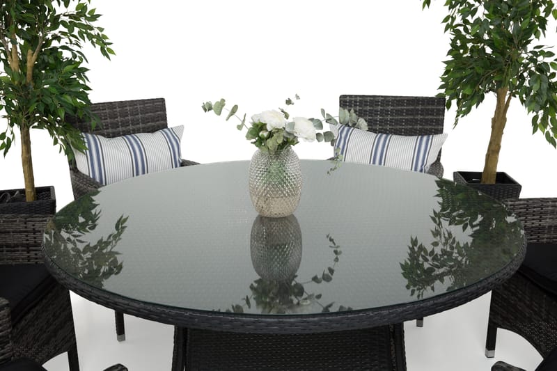 Thor Spisegruppe Ø140+6 Thor Stoler - Svart/Grå - Hagemøbler - Hagegruppe - Spisegrupper hage