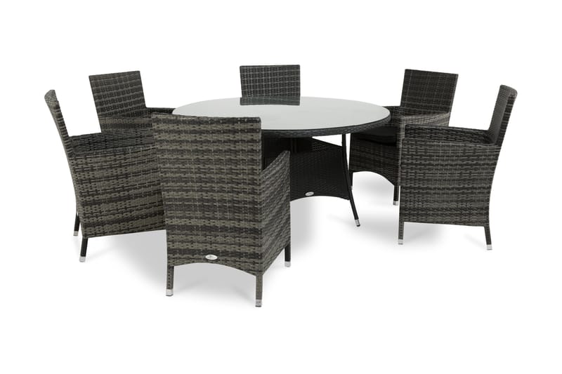 Thor Spisegruppe Ø140+6 Thor Stoler - Svart/Grå - Hagemøbler - Hagegruppe - Spisegrupper hage