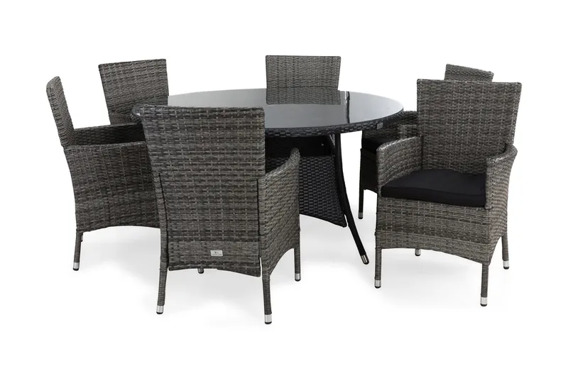 Thor Spisegruppe Ø140+6 Thor Stoler+Puter, Svart/Grå