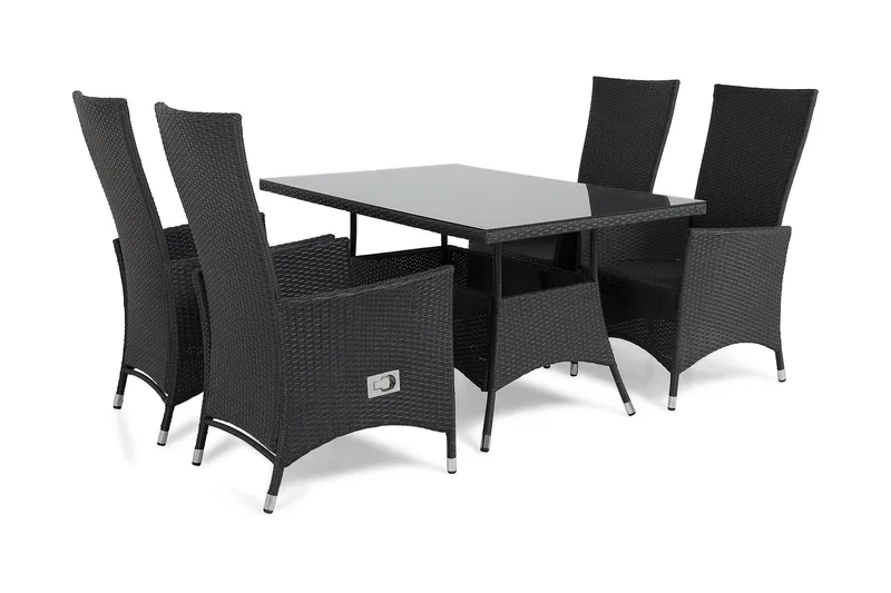 Thor Spisegruppe 140+4 Jenny Regulerbare Stoler - Svart - Hagemøbler - Hagegruppe - Spisegrupper hage